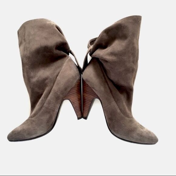 ASH Slouchy Suede Ankle Boots Cone Heel Taupe Grey 7.5 - Picture 12 of 13